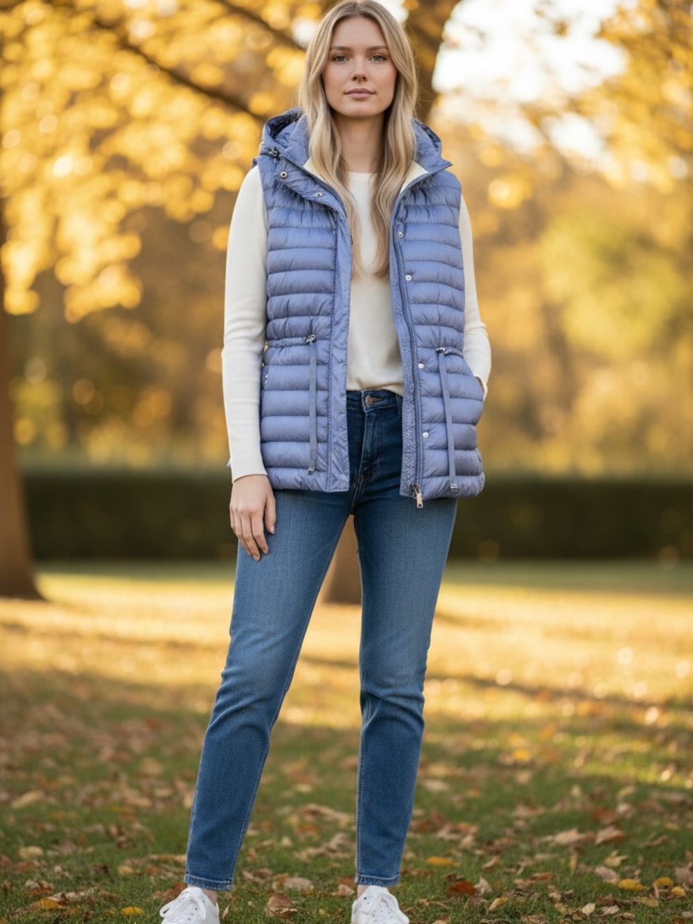 Bogner Cloe D Periwinkle puffer vest with detachable hood